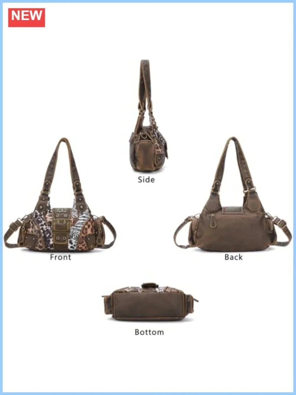 Angel Kiss Hobo Bag Vegan Leather Shoulder Crossbody Purse Multi-Pocket